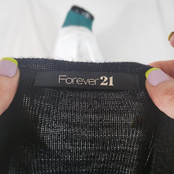 Forever 21 Chevron Print Cardigan Sweater Pink Purple Gray Black Medium - Picture 5 of 6